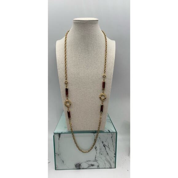 Vintage Sarah Coventry Emberwood Amber Brown Gold Tone Lantern Circle Necklace - Picture 1 of 5